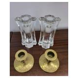 Mixed Lot Glass & Brass Candlestick Holders