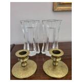 Mixed Lot Glass & Brass Candlestick Holders