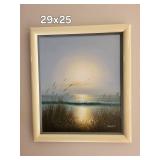 Signed Raymond Coastal Painting Framed 29 X 25