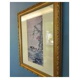 Framed Asian Bird Print in Gilt Frame