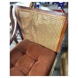 Mid-Century Cane Accent Chair With Tufted Cushion