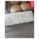 Floral Upholstered Bench With Carved Wood Legs