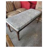 Floral Upholstered Bench With Carved Wood Legs