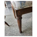 Floral Upholstered Bench With Carved Wood Legs