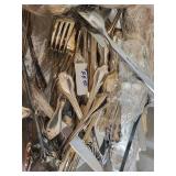 Mixed Lot Silver Tone Flatware in Storage Tote