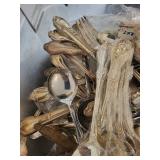 Mixed Lot Silver Tone Flatware in Storage Tote