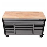 ^HUSKY Heavy Duty 61 in. W x 23 in. D 15-Drawer Matte Gray Mobile Workbench Cabinet with Solid Wood Top- MSRP $998