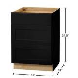 HAMPTON BAY Avondale 24 in. W x 24 in. D x 34.5 in. H Ready to Assemble Plywood Shake Drawer Base Kitchen Cabinet in Raven Black- MSRP $470