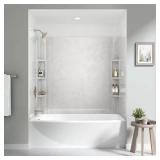 *Ovation 32 in. x 60 in. x 59 in. 5-Piece Glue-Up Alcove Bath Wall Set in White Marble Msrp $329.00