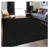 Aurora 8 ft. x 10 ft. Black Non-Slip Rubber Back Washable Polyester Checker Indoor Area Rug