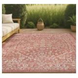 Malta Bohemian Medallion Red/Taupe 5 ft. 3 in. x 7 ft. 7 in. Textured Weave Indoor/Outdoor Area Rug