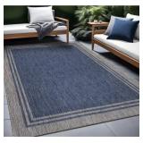 8 X 10 Azure Silver Aloha Washable Bordered Indoor Outdoor Area Rug