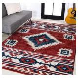 Serape Red/Navy/Cream 8 ft. x 10 ft. Medallion Southwestern Area Rug