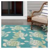 Backyard Bungalow Blue/Multi 7 ft. 7 in. x 10 ft. Turtle Swim Polypropylene Indoor/Outdoor Area Rug