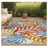 Tropics Palm Leaves Cream/Orange Indoor/Outdoor 5 ft. x 8 ft. Area Rug