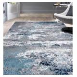 Distressed Modern Abstract Watercolor Blue 5 ft. x 7 ft. Area Rug