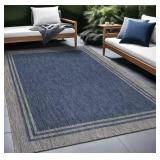 6 X 9 Azure Silver Aloha Washable Bordered Indoor Outdoor Area Rug