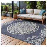 Blue 5 ft. x 7 ft. Waikiki Insignia Modern Indoor Outdoor Area Rug