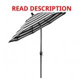 9 ft. Stone Black Aluminum Push Button Tilt Crank Lift Market Patio Umbrella in Cabana Classic Sunbrella (MISSING PARTS)