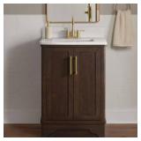 ^Eastwood 25 in. Single Sink Dark Walnut Bath Vanity with Carrara White Engineered Stone Top (Assembled) Msrp $329.00