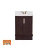 ^Eastwood 25 in. Single Sink Dark Walnut Bath Vanity with Carrara White Engineered Stone Top (Assembled) Msrp $329.00