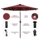 Sun-Ray 9 FT 32 LED Patio Solar Umbrella w/ Push Button Tilt and Crank Outdoor Umbrella, 8 Sturdy Ribs, UV Protection, Solution-Dyed Fabric, Burgundy