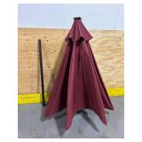 Sun-Ray 9 FT 32 LED Patio Solar Umbrella w/ Push Button Tilt and Crank Outdoor Umbrella, 8 Sturdy Ribs, UV Protection, Solution-Dyed Fabric, Burgundy