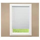 ^ White Cordless Room Darkening Vinyl Mini Blinds with 1 in. Slats-60 in. W x 48 in. L (Actual Size 59.5 in. W x 48 in. L) Msrp $58.47