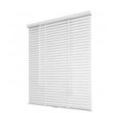 ^ White Cordless Room Darkening Vinyl Mini Blinds with 1 in. Slats-60 in. W x 48 in. L (Actual Size 59.5 in. W x 48 in. L) Msrp $58.47