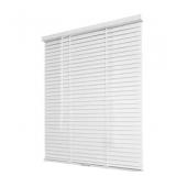 ^ White Cordless Room Darkening Vinyl Mini Blinds with 1 in. Slats-58 in. W x 48 in. L (Actual Size 57.5 in. W x 48 in. L)