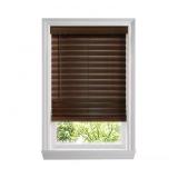 ^ Home Decorators Collection Espresso Cordless Premium Faux Wood Blinds with 2.5 in. Slats - 53.5 in. W x 64 in. L (Actual Size 53 in. W x 64 in. L) Msrp $107.98