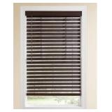 ^ Home Decorators Collection Espresso Cordless Premium Faux Wood Blinds with 2.5 in. Slats - 53.5 in. W x 64 in. L (Actual Size 53 in. W x 64 in. L) Msrp $107.98