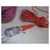 Work Light and Pail of Led Light Bulbs