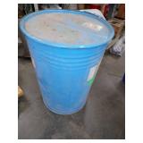 Metal Barrel with Canvas and Feed Sacks with Markings