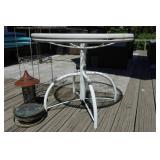 Outdoor Glass Top Table, Wire Rack and Bird Feeder