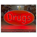 "Drugs" neon sign with original / vintage porcelain face