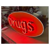 "Drugs" neon sign with original / vintage porcelain face
