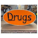 "Drugs" neon sign with original / vintage porcelain face