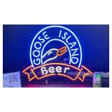 Goose Island Beer with neon goose head, neon sign