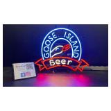 Goose Island Beer with neon goose head, neon sign