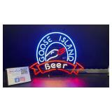 Goose Island Beer with neon goose head, neon sign