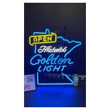 Michelob Golden Light / "Open" neon with MN state border, NIB