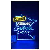 Michelob Golden Light / "Open" neon with MN state border, NIB