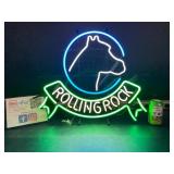 Rolling Rock Extra Pale Ale with neon horse head