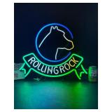 Rolling Rock Extra Pale Ale with neon horse head