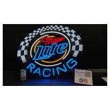 Miller Lite Racing neon sign with checkerboard background