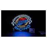Miller Lite Racing neon sign with checkerboard background