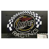 Miller Lite Racing neon sign with checkerboard background