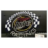 Miller Lite Racing neon sign with checkerboard background