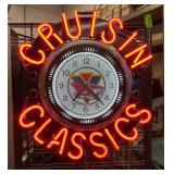 Cruisin Classics 57 Chevy, 80s or 90s vintage neon clock with motion wheel